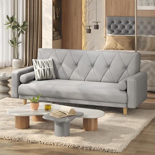 Modern Light Grey Convertible Sofa Bed with Pillows