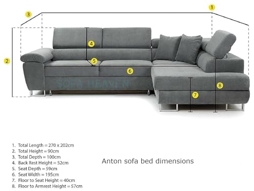 Black & Grey Fabric Corner Sofa Bed (Right Side)
