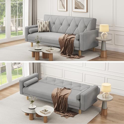 Modern Light Grey Convertible Sofa Bed with Pillows
