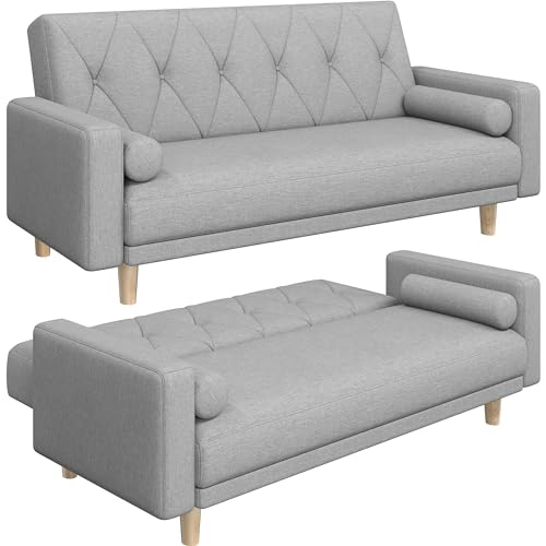 Modern Light Grey Convertible Sofa Bed with Pillows