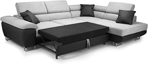 Black & Grey Fabric Corner Sofa Bed (Right Side)