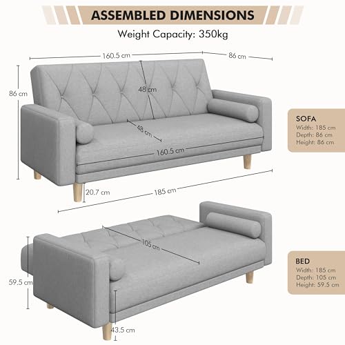 Modern Light Grey Convertible Sofa Bed with Pillows