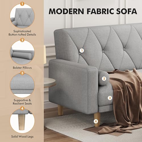 Modern Light Grey Convertible Sofa Bed with Pillows