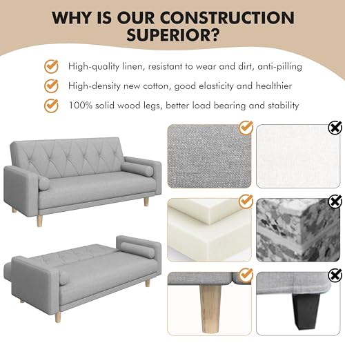 Modern Light Grey Convertible Sofa Bed with Pillows