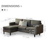 Maxfurhawa L-Shaped Convertible Sectional Sofa - Dark Grey