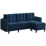 Reversible Blue Velvet L-Shaped Sectional Sofa