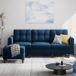 Reversible Blue Velvet L-Shaped Sectional Sofa