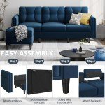 Reversible Blue Velvet L-Shaped Sectional Sofa