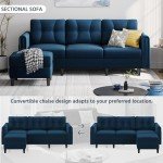 Reversible Blue Velvet L-Shaped Sectional Sofa