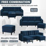 Reversible Blue Velvet L-Shaped Sectional Sofa