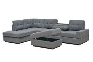 Western Grey L-Shaped Corner Sofa with Ottoman