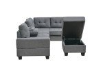 Western Grey L-Shaped Corner Sofa with Ottoman