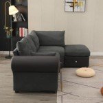 Dark Gray Linen Sofa & Chaise with USB Port
