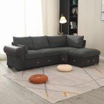 Dark Gray Linen Sofa & Chaise with USB Port