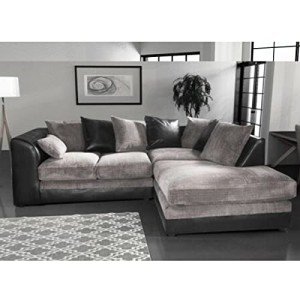 Luca Black and Grey Fabric Leather Corner Sofa