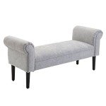Grey Linen Chaise Lounge Sofa with Wooden Legs