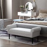 Grey Linen Chaise Lounge Sofa with Wooden Legs
