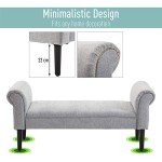 Grey Linen Chaise Lounge Sofa with Wooden Legs