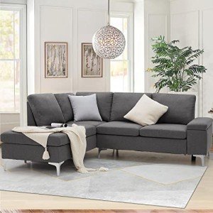 YODOLLA Grey L-Shaped Corner Sofa Bed Set