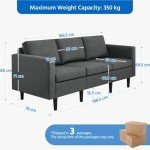 Modern 3-Seater Fabric Sofa Couch - Grey