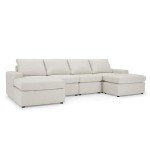 Large Modular Chaise Sofa in Light Grey Linen