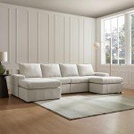 Large Modular Chaise Sofa in Light Grey Linen
