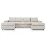 Large Modular Chaise Sofa in Light Grey Linen