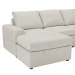Large Modular Chaise Sofa in Light Grey Linen