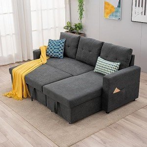 Gray L-Shaped Corner Sofa Bed with Storage