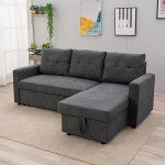Gray L-Shaped Corner Sofa Bed with Storage