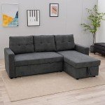 Gray L-Shaped Corner Sofa Bed with Storage