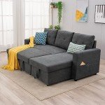 Gray L-Shaped Corner Sofa Bed with Storage