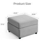 LINSY HOME Modular Ottoman Couch with Storage, Light Gray