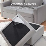 LINSY HOME Modular Ottoman Couch with Storage, Light Gray