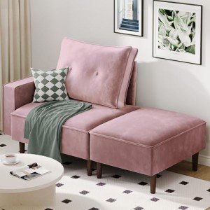 Modular Pink Velvet Sectional Sofa for Small Spaces