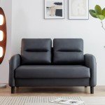 Modern Black Leather Loveseat Sofa for Living Room