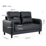 Modern Black Leather Loveseat Sofa for Living Room