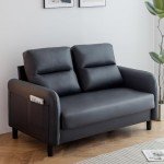 Modern Black Leather Loveseat Sofa for Living Room