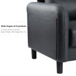 Modern Black Leather Loveseat Sofa for Living Room