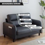Modern Black Leather Loveseat Sofa for Living Room