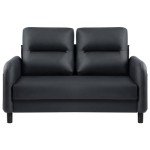 Modern Black Leather Loveseat Sofa for Living Room