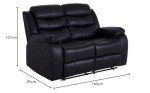Roma Black Leather Recliner Sofa - 2 Seater