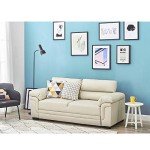 Beige Modern Compact Faux Leather 2-Seater Sofa