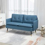 Modern Button Tufted Two-Seater Sofa in Dark Blue