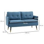 Modern Button Tufted Two-Seater Sofa in Dark Blue