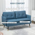 Modern Button Tufted Two-Seater Sofa in Dark Blue