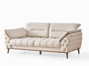 Chesterfield Cream Brown Leather Sofa Set
