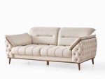 Chesterfield Cream Brown Leather Sofa Set