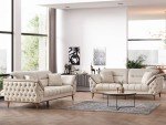 Chesterfield Cream Brown Leather Sofa Set
