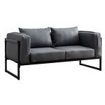 OF CASA Grey 2-Seater Faux Leather Sofa